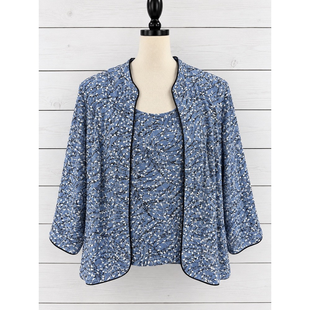 Alex Evenings 2 Piece Set 2X Blue with Black Glitter Bling Jacket Tank Top